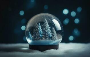 etherisch blauw Kerstmis boom ornament in besneeuwd landschap foto
