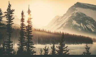 etherisch zonsopkomst over- geneeskunde meer in Jasper nationaal park foto