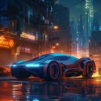 futuristische cyberpunk stad met super exotisch auto concept kunst illustratie foto