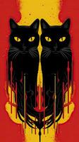 kunst gedeco-geïnspireerd rood achtergrond met twee zwart katten Aan geel stukken foto