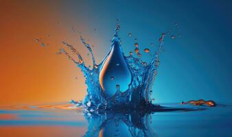 etherisch water plons Aan blauw achtergrond voor dromerig ontwerpen foto