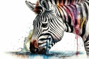 blussen uw dorst met een waterverf zebra drinken van een stroom foto