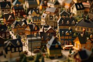 filmische miniatuur huizen backdrop voor speelgoed- Speel generatief ai foto