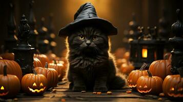 spookachtig zwart kat halloween beeld ai gegenereerd foto
