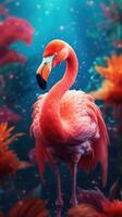 schattig samurai flamingo met een grappig stijl ai gegenereerd foto