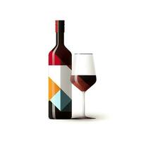 modern meetkundig wijn fles en glas Aan wit achtergrond ai gegenereerd foto