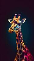 glitchy giraffe Aan donker achtergrond generatief ai foto