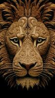 macro meetkundig leeuw gezicht met 3d spiraalvormig prisma en paisley vormen ai gegenereerd foto