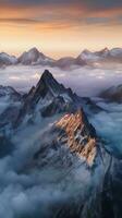 nevelig zonsopkomst over- matterhorn Zwitserland reizen fotografie ai gegenereerd foto