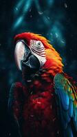 kleurrijk papegaai Aan donker achtergrond ai gegenereerd foto