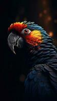 silhouet van een papegaai Aan een donker achtergrond ai gegenereerd foto