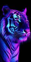 neon tijger in dynamisch samenstelling met dramatisch verlichting ai gegenereerd foto
