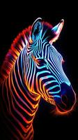 neon zebra Aan donker achtergrond ai gegenereerd foto