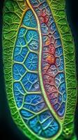 binnen een fabriek cel een levendig visie van chloroplasten onder een elektron microscoop generatief ai foto