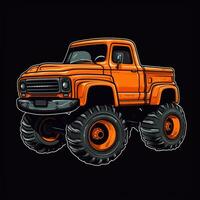 oranje monster vrachtauto sticker grafisch met wit grens en zwart schets foto