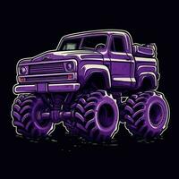 Purper monster vrachtauto sticker grafisch met wit grens schets foto