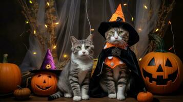 schattig katten in kostuum herfst halloween genot ai gegenereerd foto