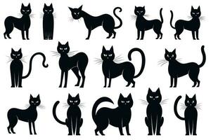 griezelig zwart katten halloween stickers Aan wit achtergrond ai gegenereerd foto