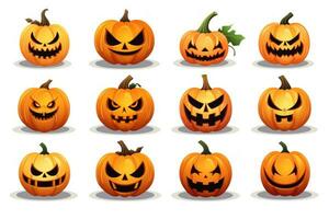 spookachtig halloween stickers met geïsoleerd pompoenen Aan wit achtergrond ai gegenereerd foto
