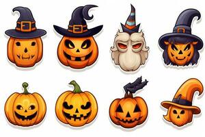 spookachtig halloween stickers Aan wit achtergrond ai gegenereerd foto