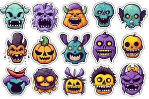 spookachtig halloween stickers Aan wit achtergrond ai gegenereerd foto