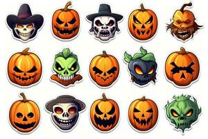 spookachtig halloween stickers Aan wit achtergrond ai gegenereerd foto