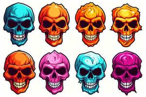 spookachtig halloween stickers met schedels Aan wit achtergrond ai gegenereerd foto