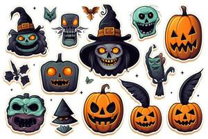 spookachtig halloween stickers Aan wit achtergrond ai gegenereerd foto