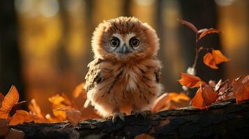 betoverend baby uil in herfst Woud ai gegenereerd foto