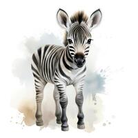 aanbiddelijk waterverf baby zebra clip art Aan wit achtergrond ai gegenereerd foto