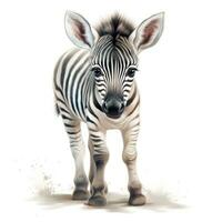 aanbiddelijk waterverf baby zebra clip art Aan wit achtergrond ai gegenereerd foto