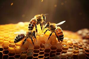 bezig bijen gebouw honingraat ai gegenereerd foto
