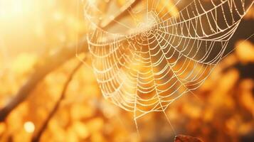 ingewikkeld spinnenweb in herfst ai gegenereerd foto