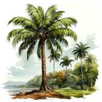 tropisch palm boom clip art Aan wit achtergrond ai gegenereerd foto