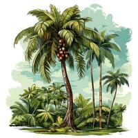 tropisch palm boom clip art Aan wit achtergrond ai gegenereerd foto