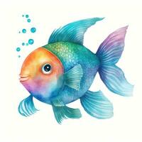 kleurrijk waterverf vis illustratie voor baby boek ai gegenereerd foto