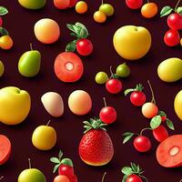 kleurrijk en levendig 2d geanimeerd fruit illustratie ai gegenereerd foto