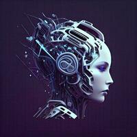 futuristische Chatbot met ai hersenen in robot hoofd ai gegenereerd foto