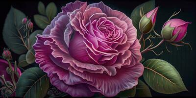 ingewikkeld details van een mooi roos in vol bloeien ai gegenereerd foto