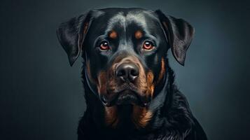 majestueus rottweiler hond Aan wit achtergrond ai gegenereerd foto