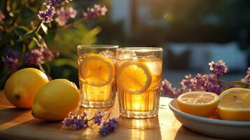 verfrissend limonade met lavendel bloemen ai gegenereerd foto