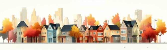 herfst voorstad wijk huizen in vlak ontwerp ai gegenereerd foto
