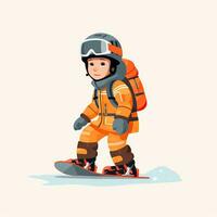 avontuurlijk kind snowboarden in minimalistisch vlak stijl ai gegenereerd foto