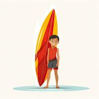 avontuurlijk kind staand met surfboard ai gegenereerd foto