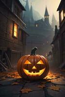 3d achtergrond met halloween pompoen poster sjabloon achtergrond foto