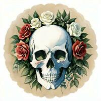 waterverf schedel en rozen clip art foto