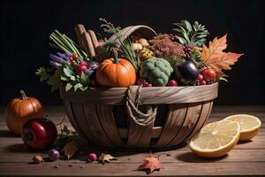 studio foto van de mand met herfst oogst groenten