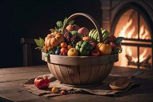 studio foto van de mand met herfst oogst groenten