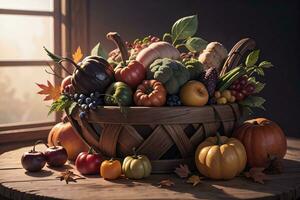 studio foto van de mand met herfst oogst groenten