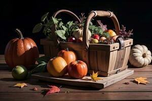 studio foto van de mand met herfst oogst groenten